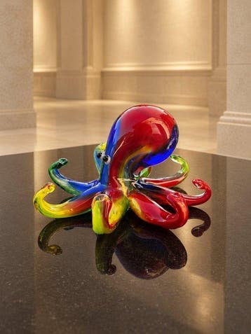 Sculpture, Set van 2 handgemaakte glazen octopussen –