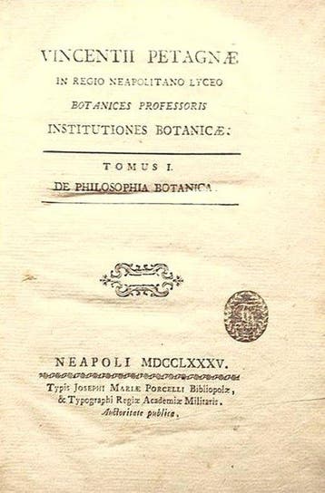 Petagna Vincenzo. - Institutiones Botanicae. Prima Edizione.