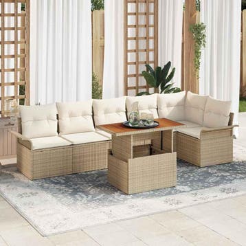 vidaXL Tuinbank Set 7 st Beige Poly rattan, Verzenden