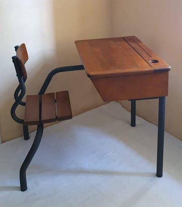 Bureau - Bois, Métal - Banc décole dépoque