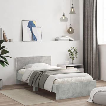 vidaXL Bedframe met hoofdeinde bewerkt hout betongrijs, Huis en Inrichting, Slaapkamer | Bedden, Verzenden, Nieuw