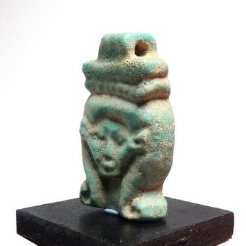 Oud-Egyptisch Faience Hathor Plaque Amulet