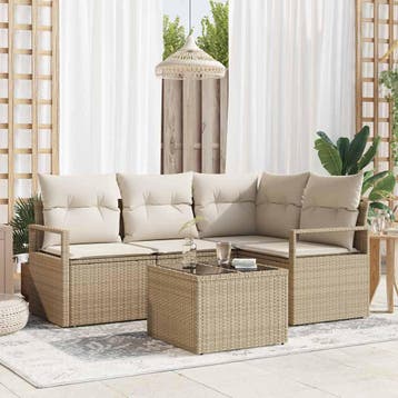 vidaXL Bankstel 5 st Beige en Crème poly rattan, Verzenden
