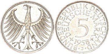 Duitsland, Bondsrepubliek –. 5 Deutsche Mark 1958