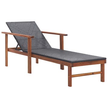vidaXL Ligbed poly rattan en massief acaciahout zwart, Verzenden