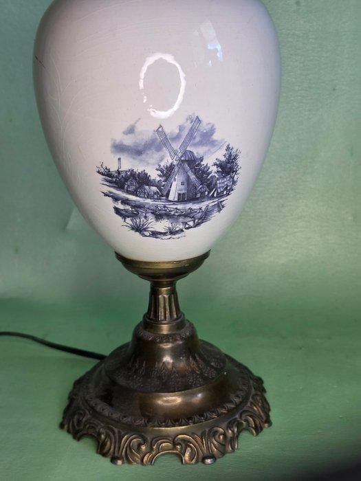 Lamp - Porselein, Messing - Delfts stijl, Antiquités & Art, Curiosités & Brocante