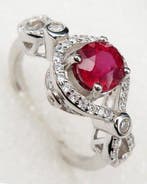 Robijn - Zilver, Ring Éclat Royal Rubis & Halo de Lumière: