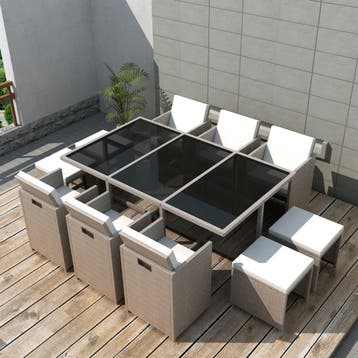 vidaXL 11-delige Tuinset met kussens poly rattan beige, Verzenden, Tuinset
