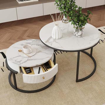 Amveya Salontafel rond met opbergruimte, salontafel set van, Verzenden, Nieuw