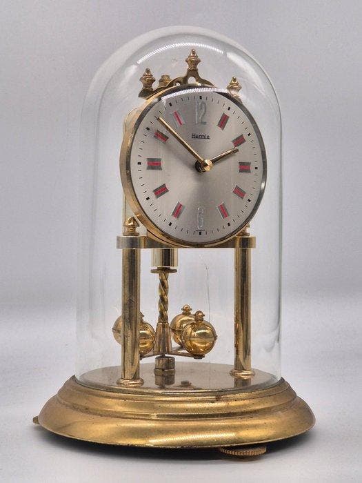 Horloge - Hermle – Drehpendeluhr unter Glashaube – Messing &, Antiquités & Art, Curiosités & Brocante