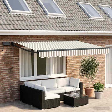 vidaXL Handbediende luifel met LEDs Lichtgrijs en wit, Verzenden