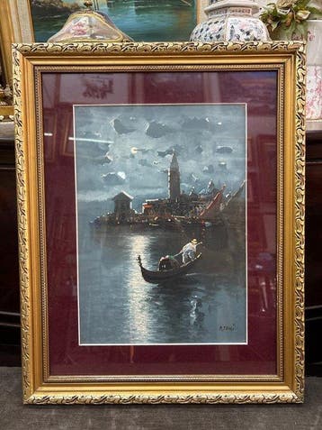 Italiaanse school (XX) - Veduta di Venezia con Gondola, Antiek en Kunst