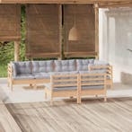 vidaXL 7-delige Loungeset met grijze kussens grenenhout, Verzenden, Nieuw, Loungeset