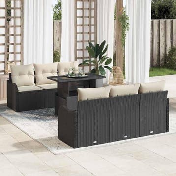 vidaXL Tuinbank Set 7 st Zwart en Crème poly rattan, Verzenden