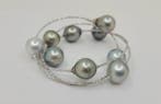 Armband - 18 karaat Witgoud, 11x12mm zilverwitte en groene