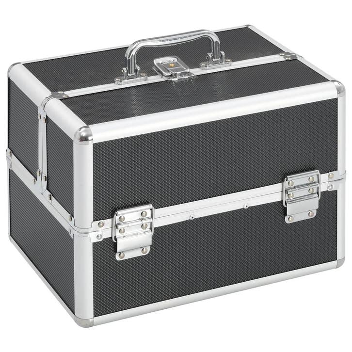 vidaXL Make-up koffer 22x30x21 cm aluminium zwart, Handtassen en Accessoires, Toilettassen, Nieuw, Verzenden