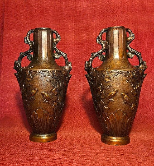 dekselvaas (2) - Zinklegering, Koper - Art Nouveau-vazen, Antiek en Kunst, Kunst | Designobjecten