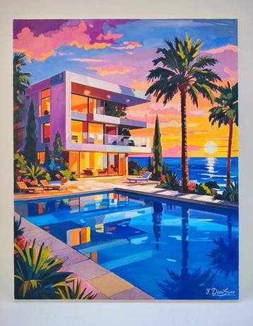 Yuri Denissov - Belle Villa au coucher du soleil, Antiquités & Art