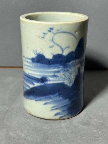 Blauw-witte landschaps-penhouder - Porselein - China - Qing