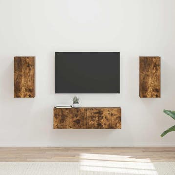 vidaXL Tv Wandkast Set 4 st Gerookt eiken Bewerkt hout, Verzenden
