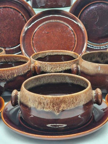 Eetservies - Vintage Suppentassen-Set – Keramik mit brauner