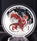 Tuvalu. 1 Dollar 2012 Red Welsh Dragon , 1 Oz (.999) mit CoA