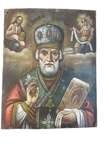 Icoon - sint Nicholas the Thaumaturgos - Hout