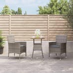 vidaXL 3-delige Bistroset met kussens poly rattan grijs, Verzenden, Nieuw