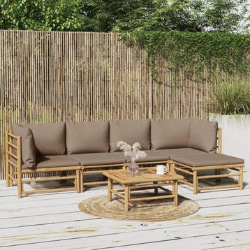 vidaXL 6-delige Loungeset met kussens bamboe taupe, Verzenden, Nieuw