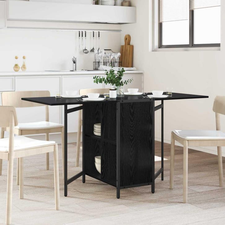 vidaXL Eettafel 144 x 60 x 75 cm Bewerkt hout Zwart eiken, Huis en Inrichting, Tafels | Eettafels, Nieuw, Verzenden