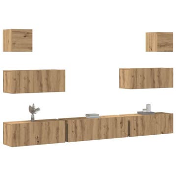 vidaXL 7-delig Tv-meubelset wandmontage bewerkt hout, Verzenden