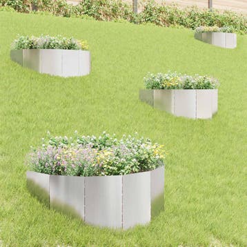 vidaXL Gazonrand 4 st 100 x 45 cm Staal Zilverkleurig, Jardin & Terrasse, Traverses & Bordures, Verzenden