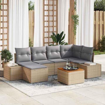 vidaXL Tuinbank Set 7 st beige en lichtgrijs, Verzenden