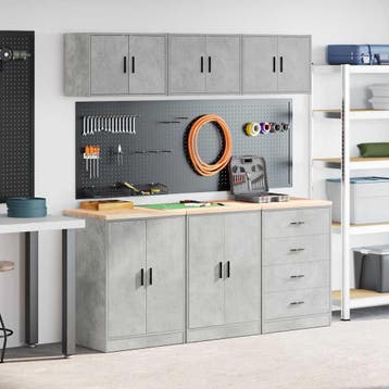 vidaXL Garagekasten 6 st bewerkt hout betongrijs, Verzenden
