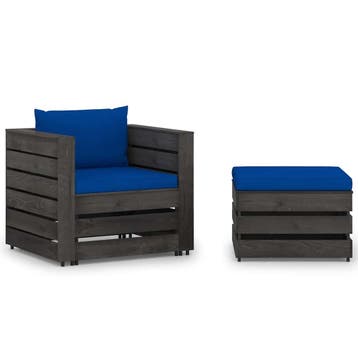 vidaXL 2-delige Loungeset met kussens grijs geïmpregneerd, Verzenden, Loungeset