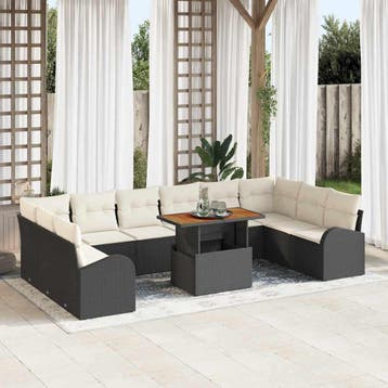 vidaXL Tuinbank Set 11 st Zwart Poly rattan, Verzenden