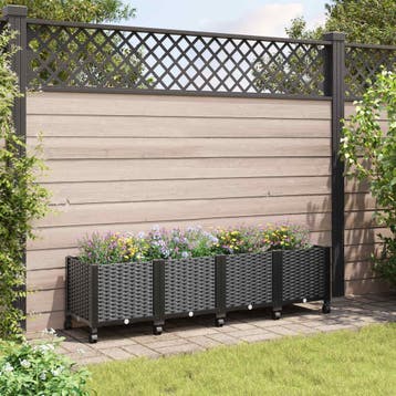 vidaXL Tuin planter met wielen Zwart 160 x 40 x 44 cm PP, Verzenden, Nieuw