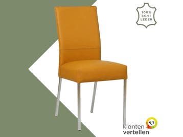 Leren eetkamerstoel Real - Toledo Leem (geel/bruin) - Poten, Huis en Inrichting, Stoelen, Overige kleuren, Nieuw, Ophalen of Verzenden