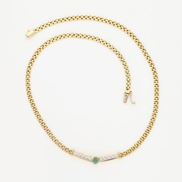 Collier - 14 carats Or jaune, Or blanc Émeraude - Diamant