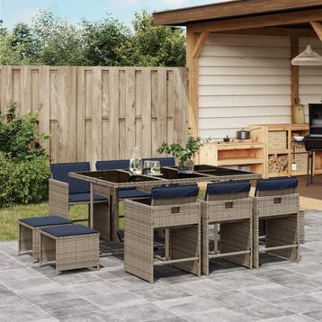 vidaXL 11-delige tuinset met kussens, grijs polyrotan, Verzenden, Tuinset