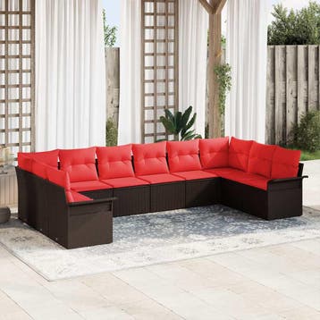 vidaXL Tuinbank Set met kussen 10 pcs Bruin poly rattan, Verzenden, Nieuw