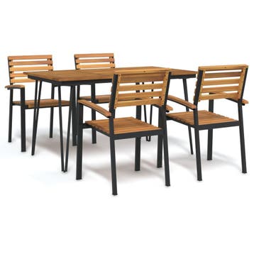 vidaXL 5-delige Tuinset massief acaciahout en metaal, Tuin en Terras, Verzenden, Nieuw, Tuinset