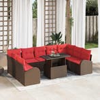 vidaXL Tuinbank Set met kussen met opslag 10 pcs Bruin Poly, Verzenden, Nieuw