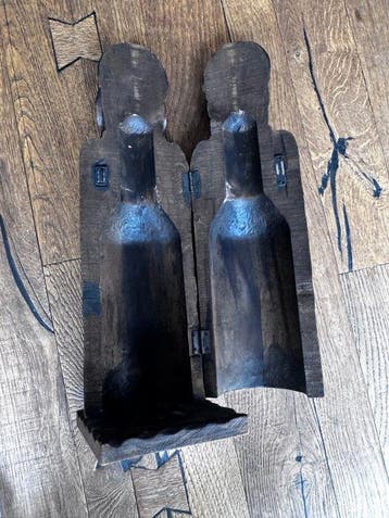 19th century A Knights Templar Handmade Carved Wood Bottle