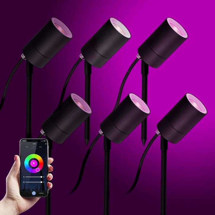 Tuinspots 6x LED Pin Tuinspot Zwart met Color LED, Tuin en Terras, Buitenverlichting, Led, Smartlamp, Minder dan 50 watt, Nieuw