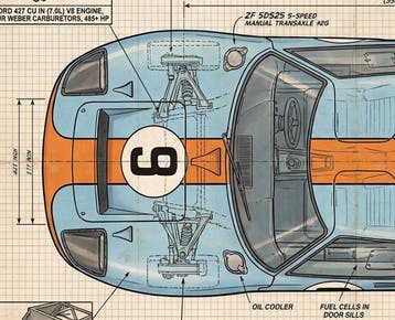 Kleury.art - Industrial Blueprint: Ford GT40 Le Mans by