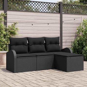 vidaXL Tuinbank Set Zwart poly rattan, Verzenden