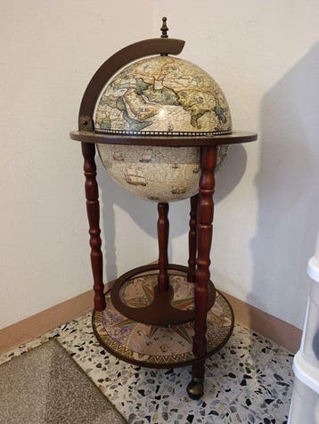 Bar globe - Bois - Bar Mappamondo, Antiquités & Art