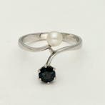 Ring - 18 karaat Witgoud - Saffier/Parel, Nieuw
