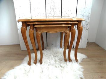 Set bijzettafels (3) - Eik, Webbing, Glas - Queen Ann